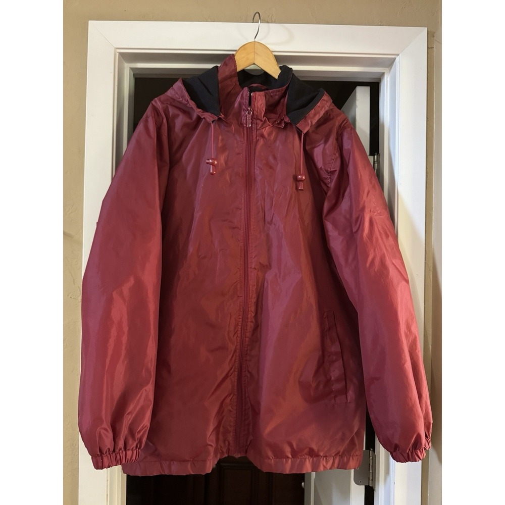 Totes Fleece Lined Rain Jacket Womens XL Burgundy Maroon Hooded Windbreaker Coat